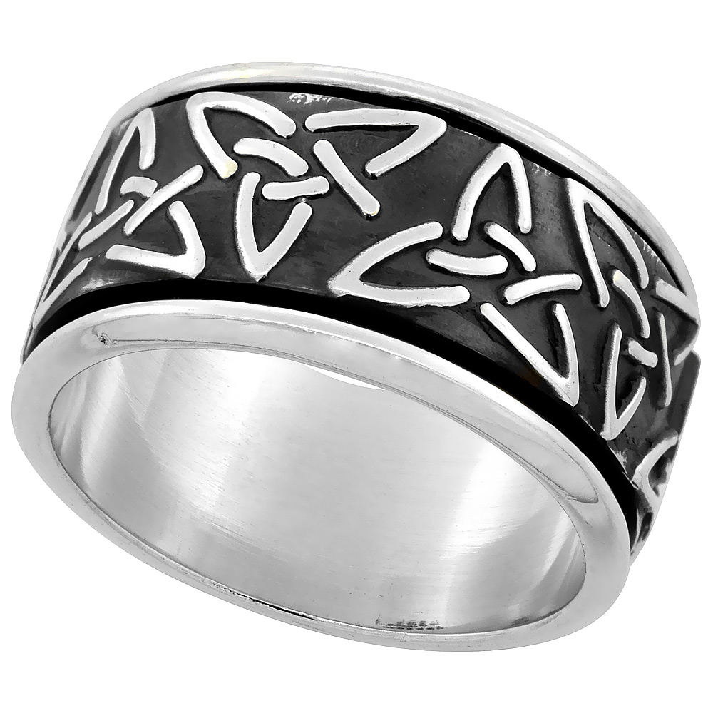 13mm Sterling Silver Mens Spinner Ring Celtic Trinity Triquetra Pattern Handmade 1/2 inch wide