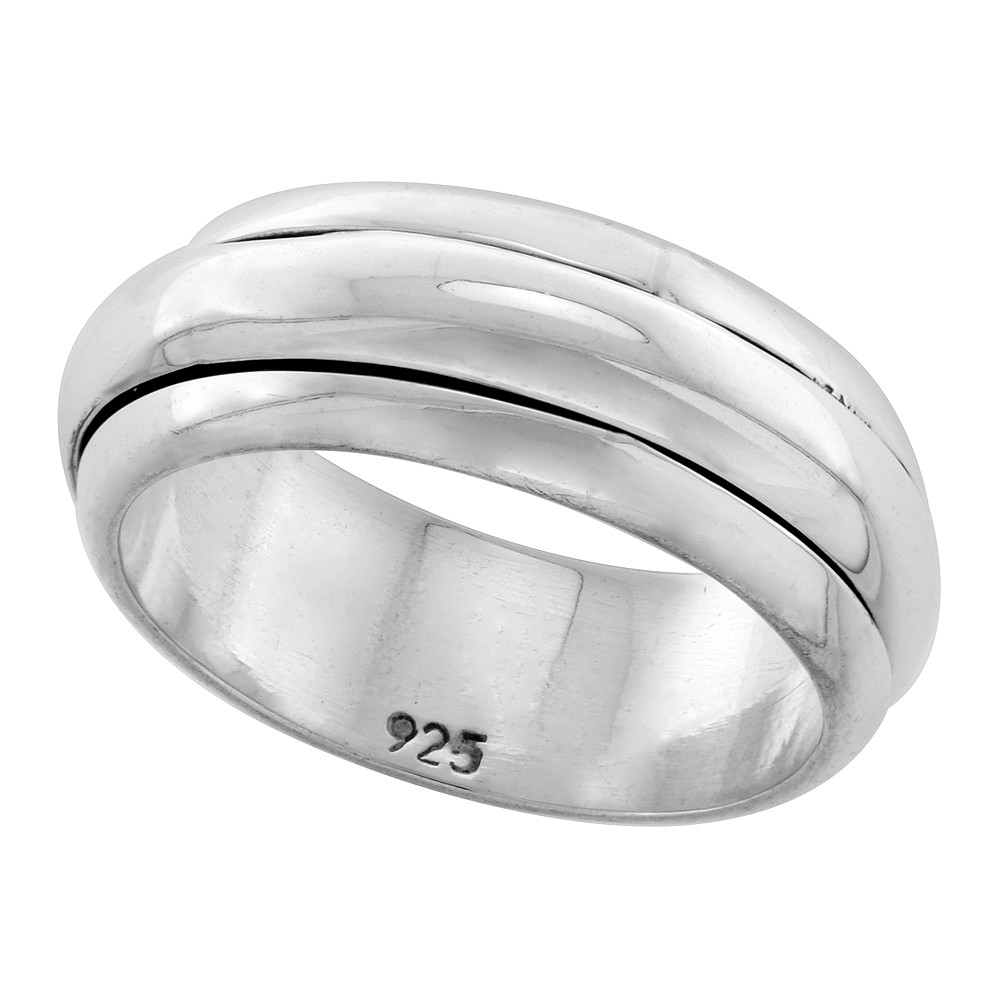 8mm Sterling Silver Mens Spinner Ring Domed Design Handmade 5/16 wide