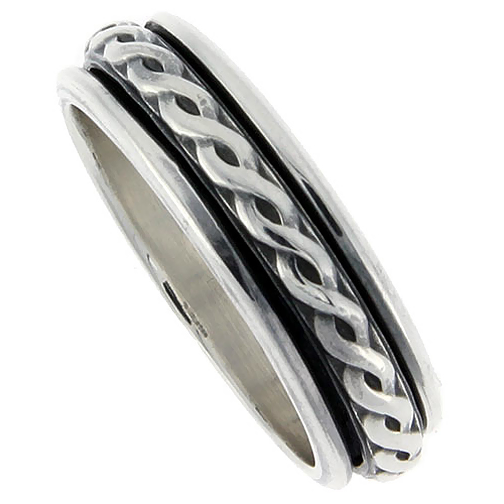 8mm Sterling Silver Mens Spinner Ring Rope Design Handmade 5/16 wide