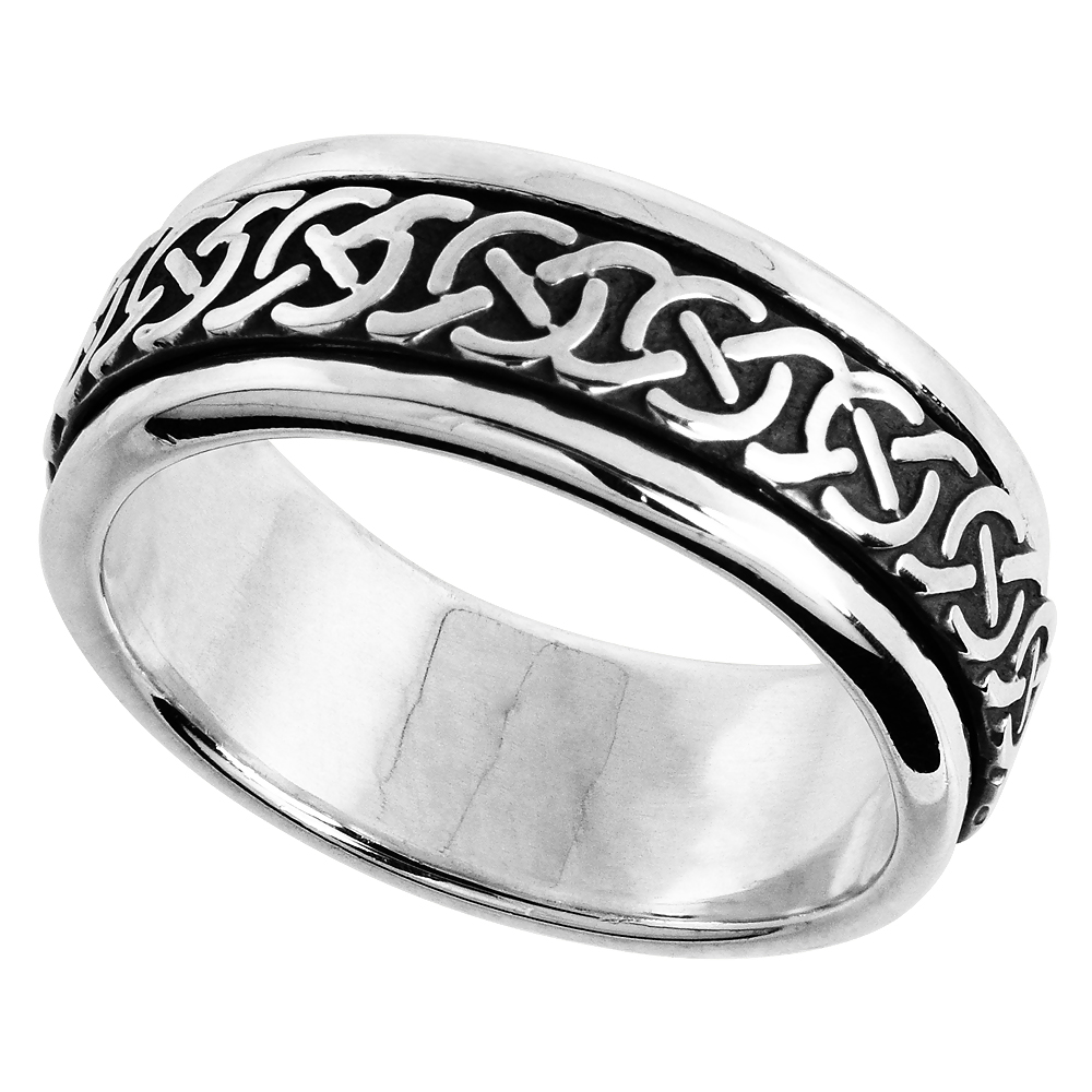 8mm Sterling Silver Mens Spinner Ring Celtic Knot Design Handmade 5/16 wide