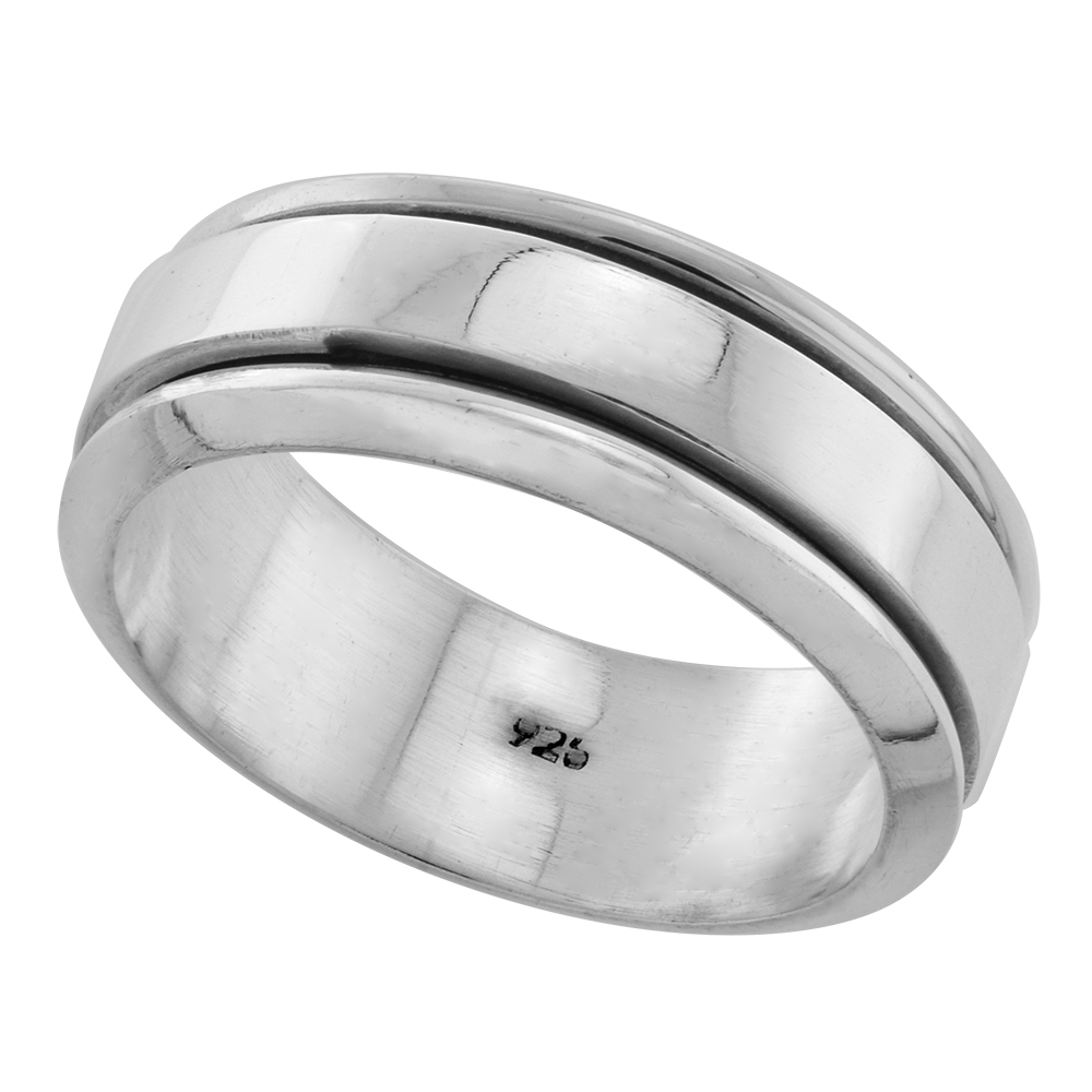 5 AND 9MM STERLING SILVER WOMENS & MENS SPINNER RING POLISHED FLAT BAND POLISHED HANDMADE
