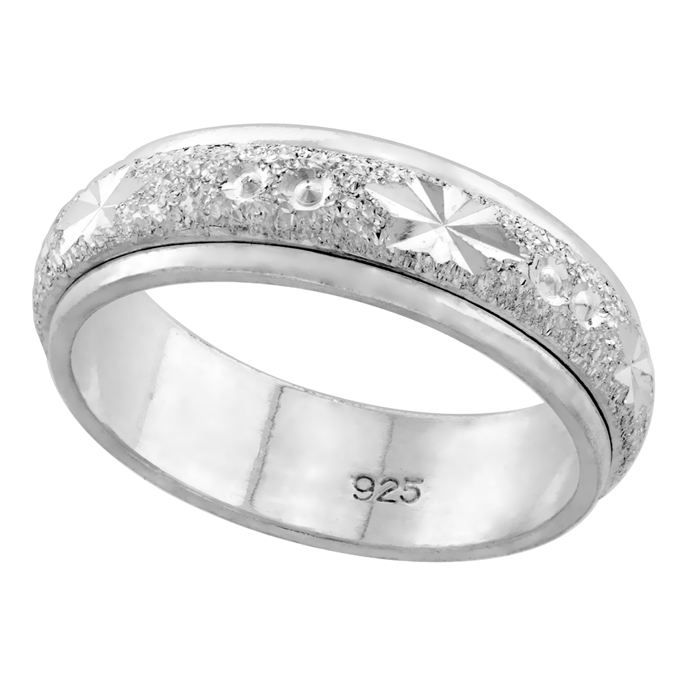 STERLING SILVER DIAMOND CUT DOMED 7MM SPINNER RING WEDDING BAND FOR MEN AND WOMEN HIGH POLISHED 5/16 INCH WIDE