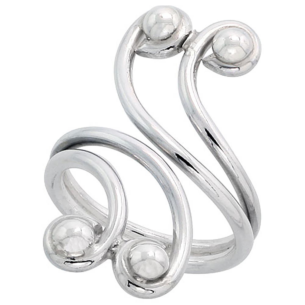 Sterling Silver Wire Wrap Ring for Women Swan Bypass Handmade 1 1/4 inch long sizes 6 - 10