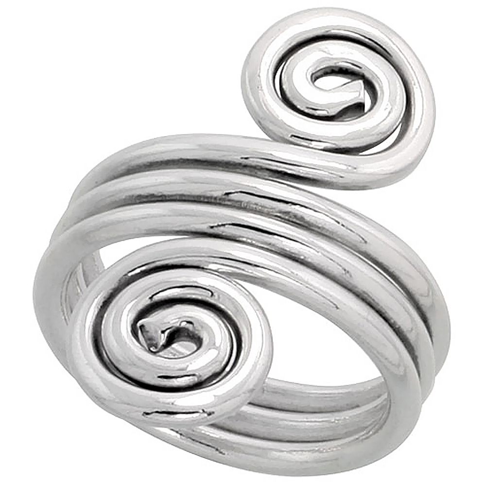Sterling Silver Wire Wrap Ring for Women Long Swirls Bypass Handmade 1 1/8 inch long sizes 6 - 10