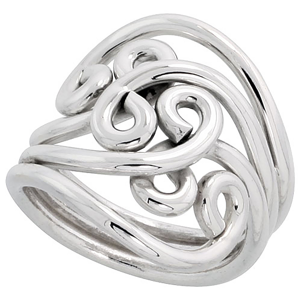 Sterling Silver Wire Wrap Ring for Women 3 Cancer Signs Bypass Handmade 1 inch long sizes 6 - 10