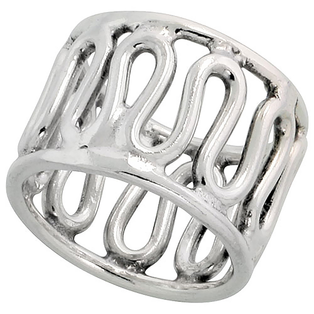 Sterling Silver Wire Wrap Ring for women Short Waves Wirework Handmade 5/8 inch sizes 6 - 10