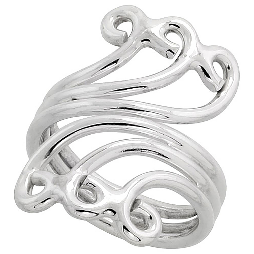 Sterling Silver Wire Wrap Ring for Women Short Scrolls Bypass Handmade 1 1/4 inch long sizes 6 - 10