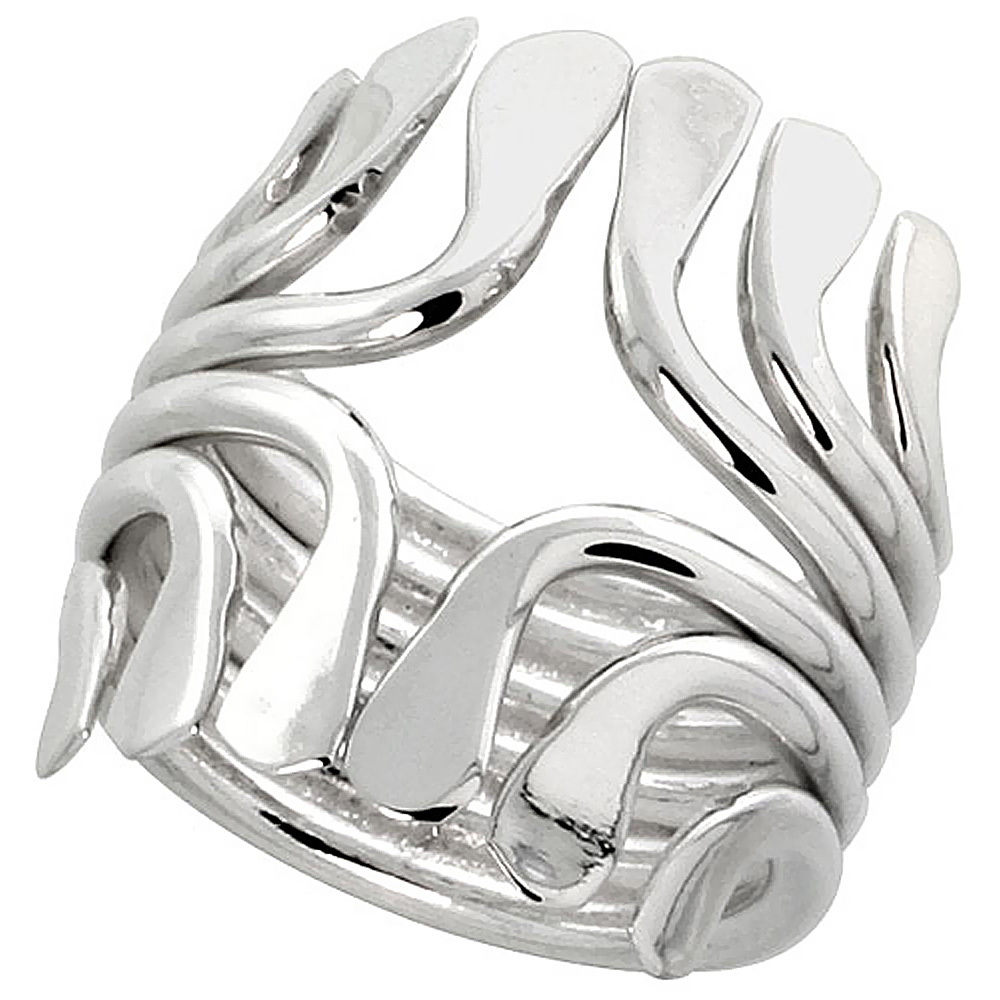 Sterling Silver Wire Wrap Ring for Women Flat Spikes Bypass Handmade 1 inch long sizes 6 - 10