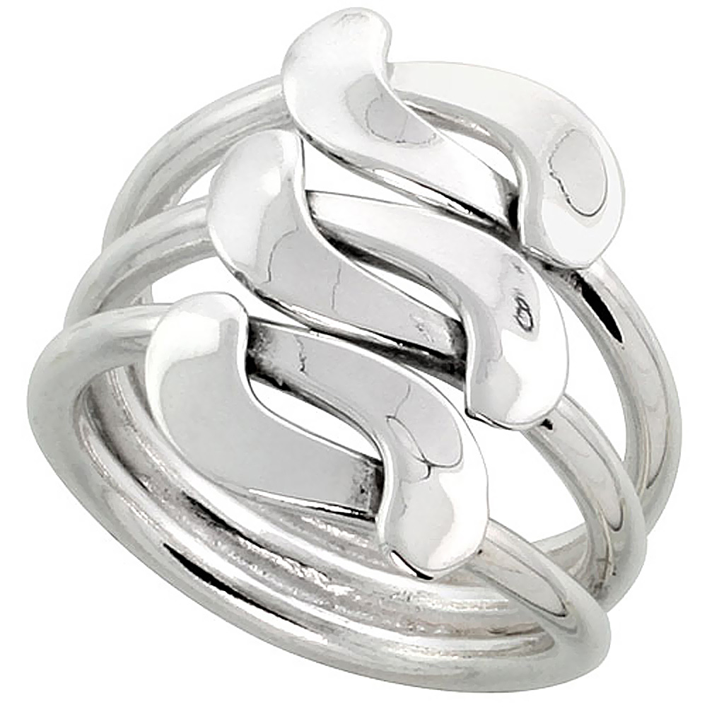 Sterling Silver Wire Wrap Ring for Women Crossover Bypass Handmade 3/4 inch long sizes 6 - 10