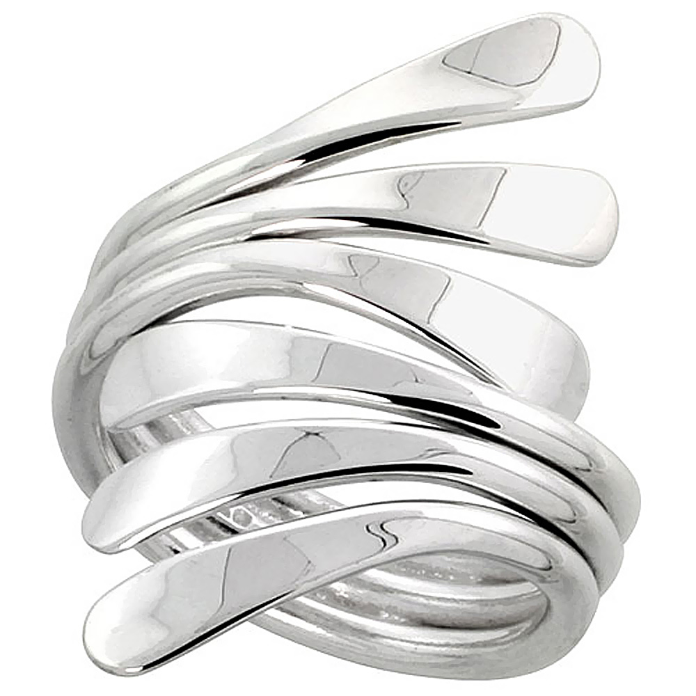 Sterling Silver Wire Wrap Ring for Women Flat Fork Bypass Handmade 1 7/16 inch long sizes 6 - 10