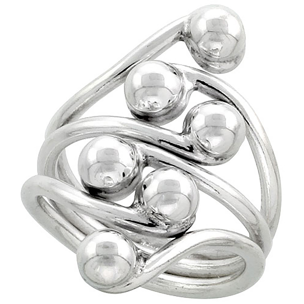 Sterling Silver Wire Wrap Ring for Women Cluster Bypass Handmade 1 inch long sizes 6 - 10