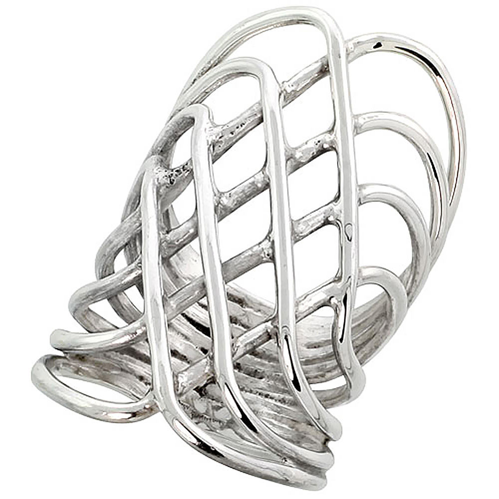 STERLING SILVER WIRE WRAP RING FOR WOMEN CRISCROSS BYPASS HANDMADE 1 1/2 INCH LONG SIZES 6 - 10