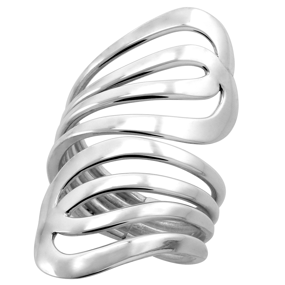 STERLING SILVER WIRE WRAP RING FOR WOMEN FREEFORM HANDMADE 2 INCH LONG SIZES 6 - 10