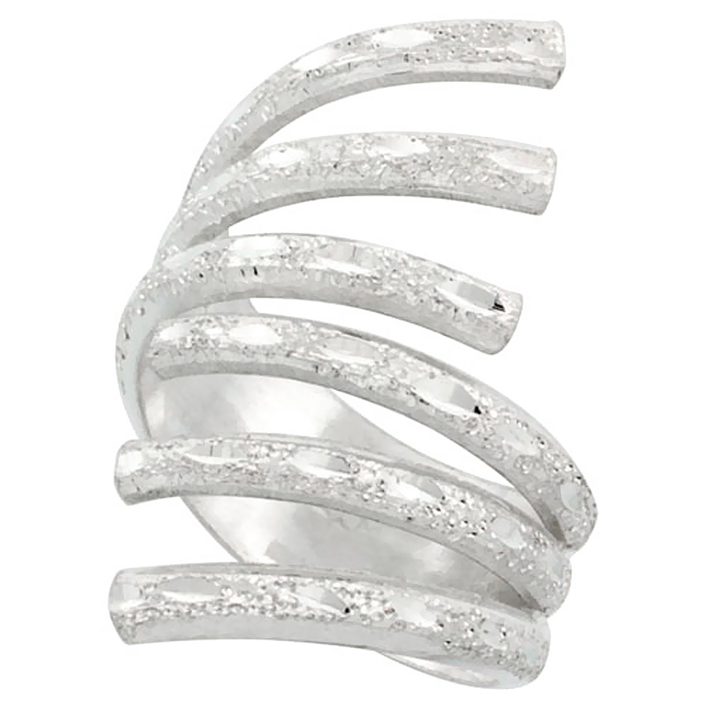 STERLING SILVER WIRE WRAP RING FOR WOMEN FORK BYPASS DIAMOND CUT HANDMADE 1 INCH LONG SIZES 6 - 10