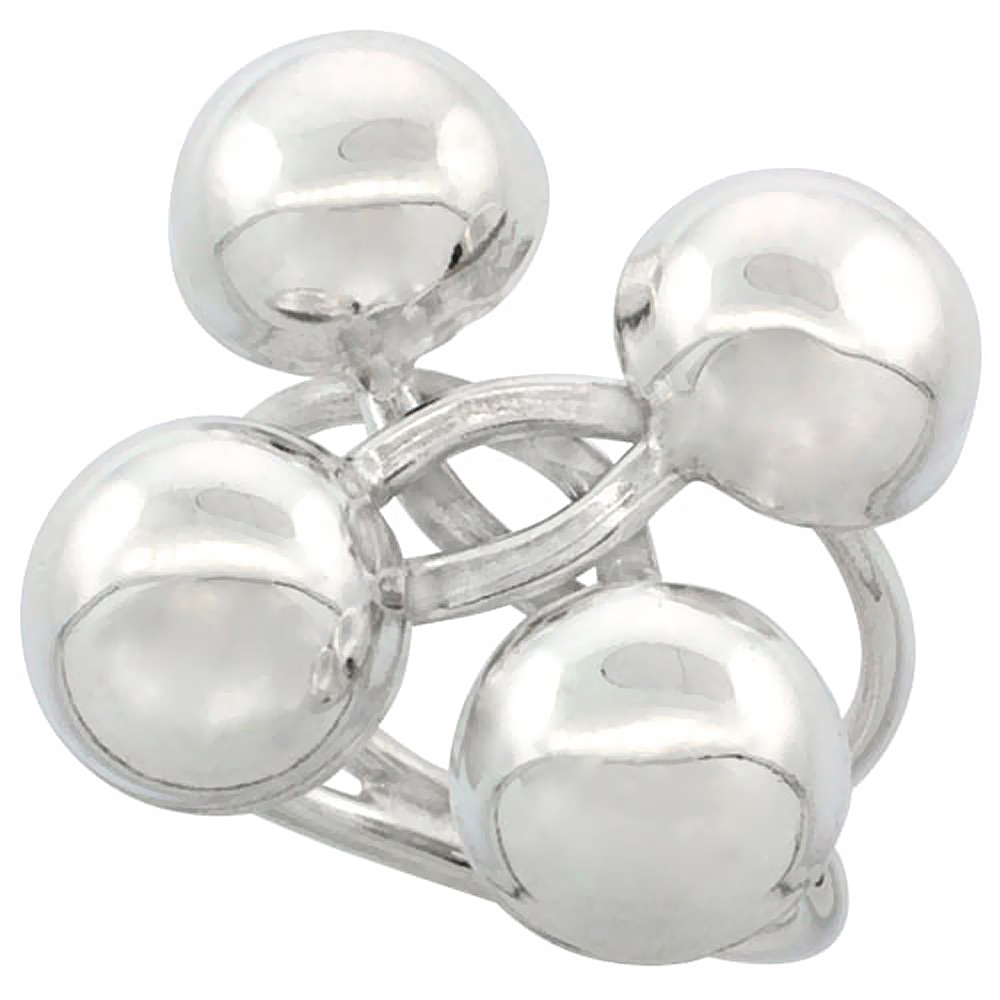 STERLING SILVER WIRE WRAP RING FOR WOMEN FOUR HALF BALLS CRISSCROSS HANDMADE 1 1/8 INCH LONG SIZES 6 - 10