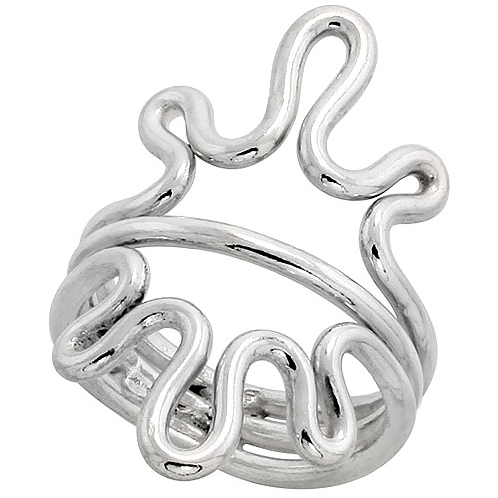 STERLING SILVER WIRE WRAP RING FOR WOMEN SUNBURST BYPASS HANDMADE 1 3/8 INCH LONG SIZES 6 - 10