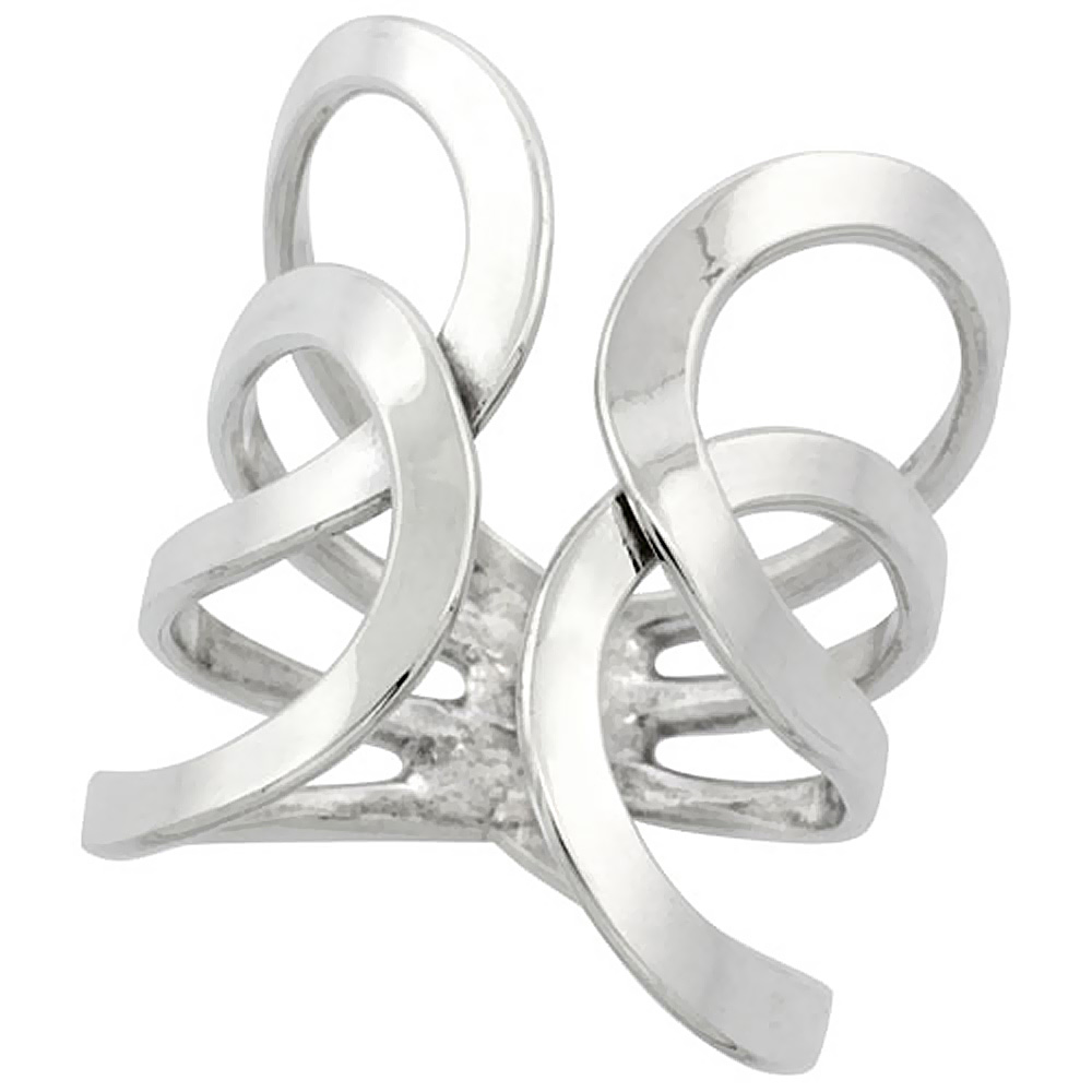 STERLING SILVER WIRE WRAP RING FOR WOMEN DOUBLE LOOP BYPASS HANDMADE 1 INCH LONG SIZES 6 - 10