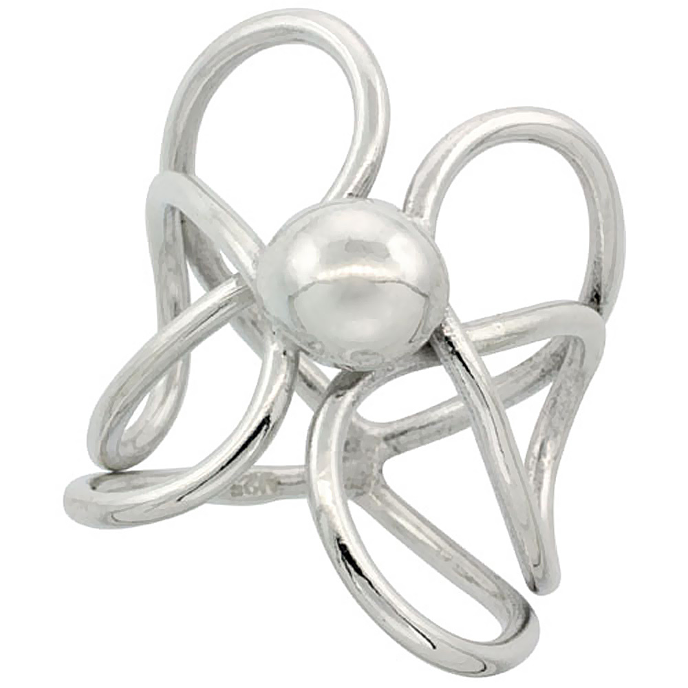 STERLING SILVER WIRE WRAP RING FOR WOMEN DOUBLE LOOP WITH BEAD HANDMADE 1 1/8 INCH LONG SIZES 6 - 10