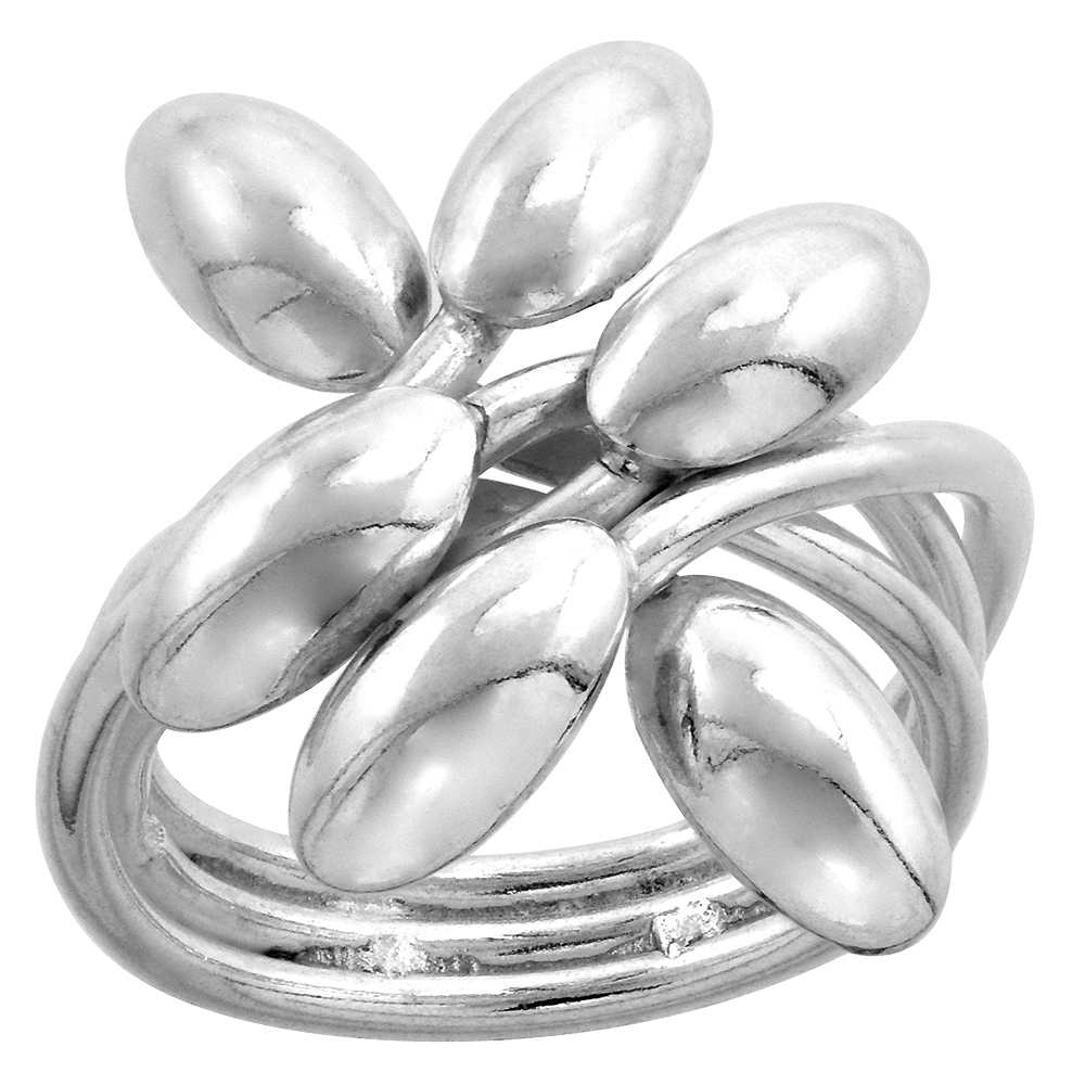 STERLING SILVER WIRE WRAP RING FOR WOMEN RICE BEADS CLUSTER HANDMADE 1 INCH LONG SIZES 6 - 10