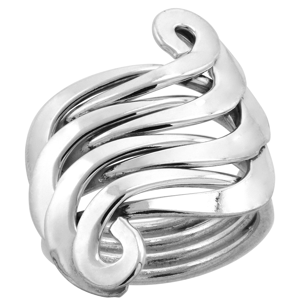 STERLING SILVER WIRE WRAP RING FOR WOMEN BYPASS FORKS HANDMADE 1 1/16 INCH LONG SIZES 6 - 10