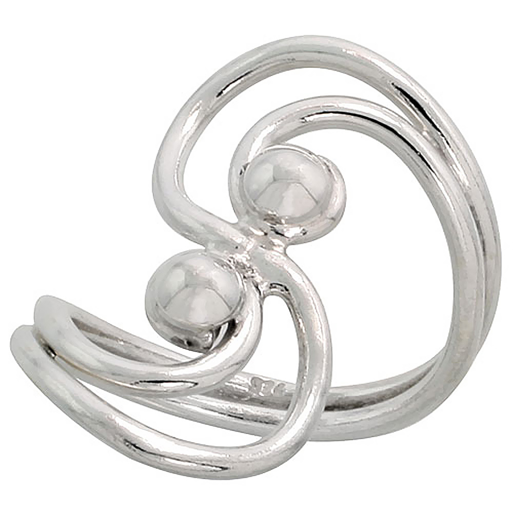 STERLING SILVER WIRE WRAP RING FOR WOMEN LONG SWAN BYPASS HANDMADE 1 1/4 INCH SIZES 6 - 10