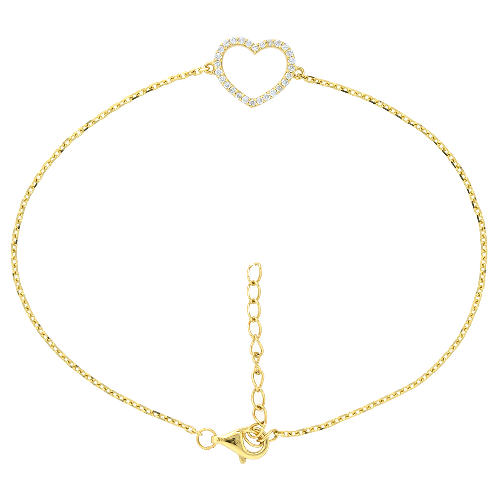 14K YELLOW GOLD DAINTY DIAMOND HEART BRACELET FOR WOMEN DAINTY 3/8 INCH WIDE 7 TO 8 INCH