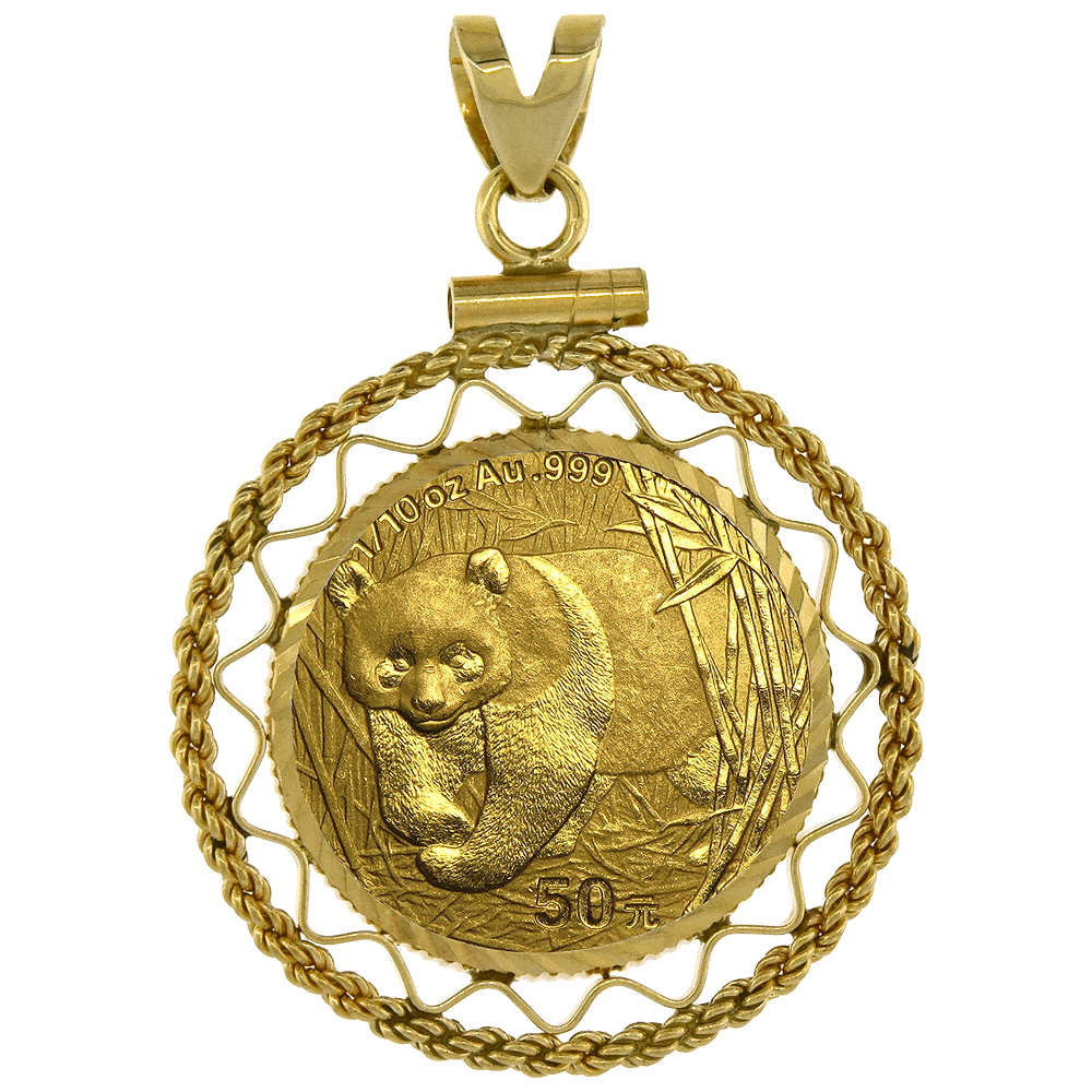 14k Gold 1/10 Gold Panda Bezel Filigree 18mm Coin Screw Top