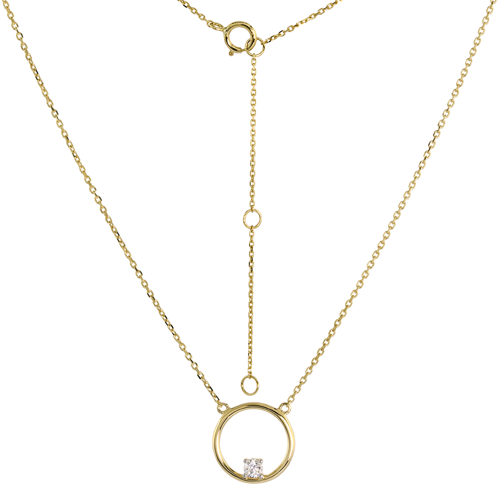 14k Yellow Gold Diamond Open Circle Necklace Karma Circle of Life 16-18 inch