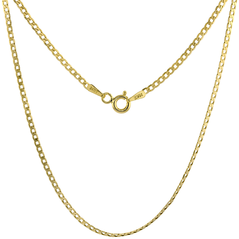 YELLOW 14K GOLD 2MM CUBAN LINK CURB CHAIN NECKLACE FOR WOMEN AND MEN BEVELED EDGES 16-26 INCHES