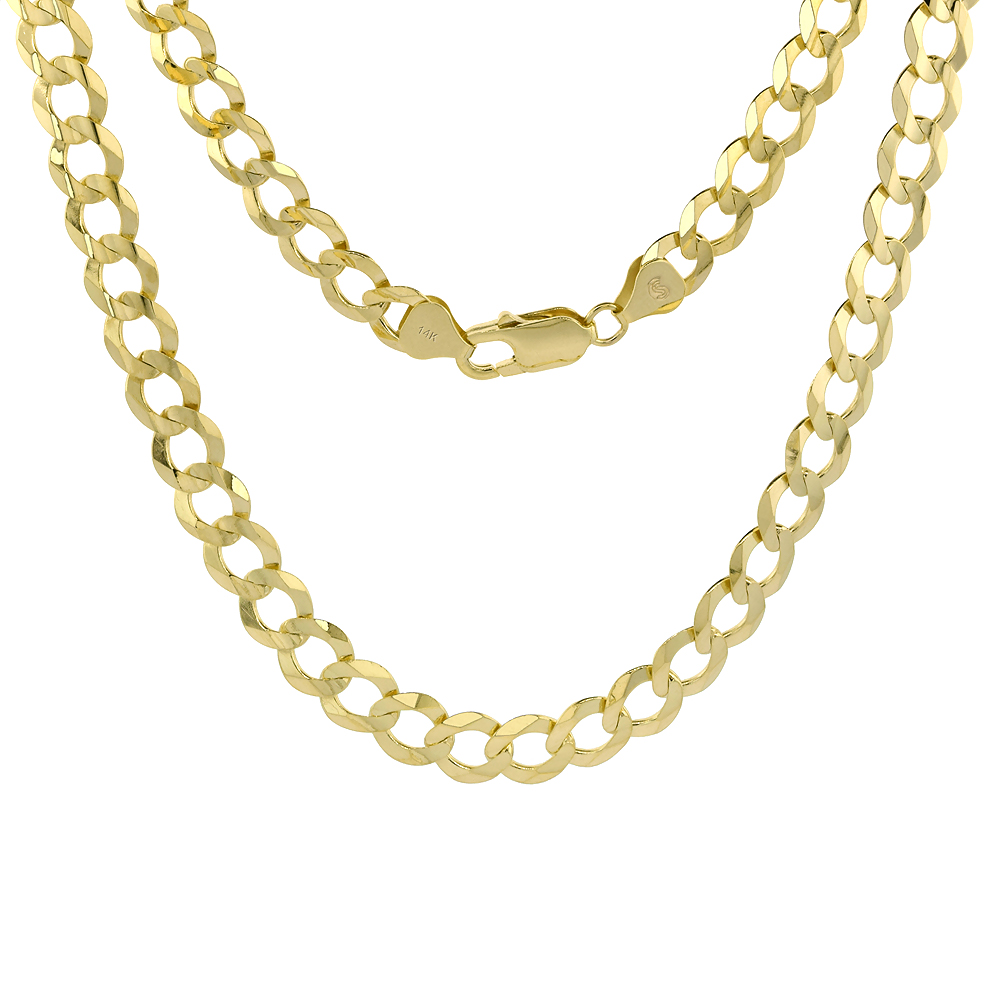 YELLOW 14K GOLD 8.5MM CUBAN LINK CURB CHAIN NECKLACES AND BRACELETS FOR MEN AND WOMEN CONCAVED CENTER BEVELED EDGES 8-30 INCH