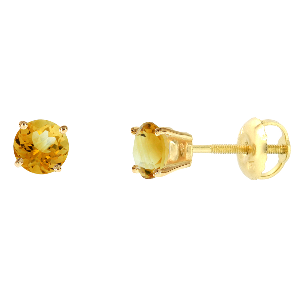4MM 14K YELLOW GOLD NATURAL CITRINE STUD EARRINGS SCREW BACK ROUND 0.5 CTTW/PR