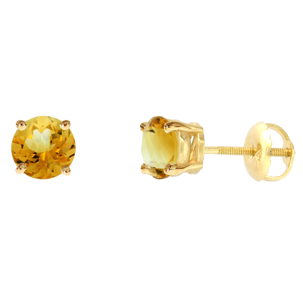 6MM 14K YELLOW GOLD NATURAL CITRINE STUD EARRINGS SCREW BACK ROUND 2 CTTW/PR