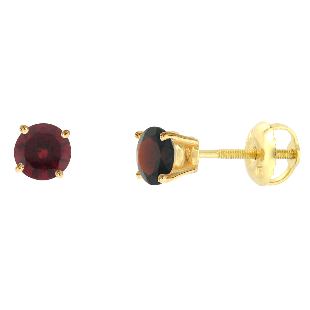 4mm 14k Yellow Gold Natural Garnet Stud Earrings Screw Back Round 0.5 cttw/pr