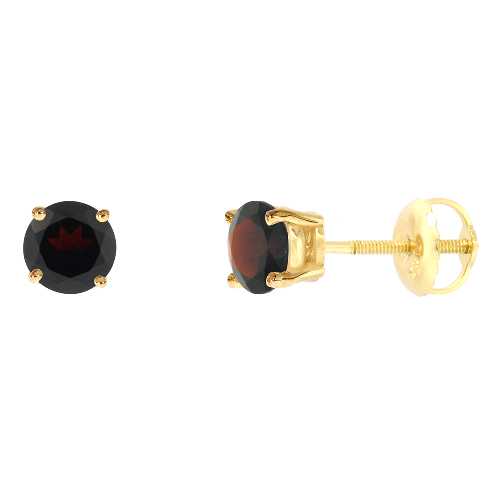 5mm 14k Yellow Gold Natural Garnet Stud Earrings Screw Back Round 1 cttw/pr