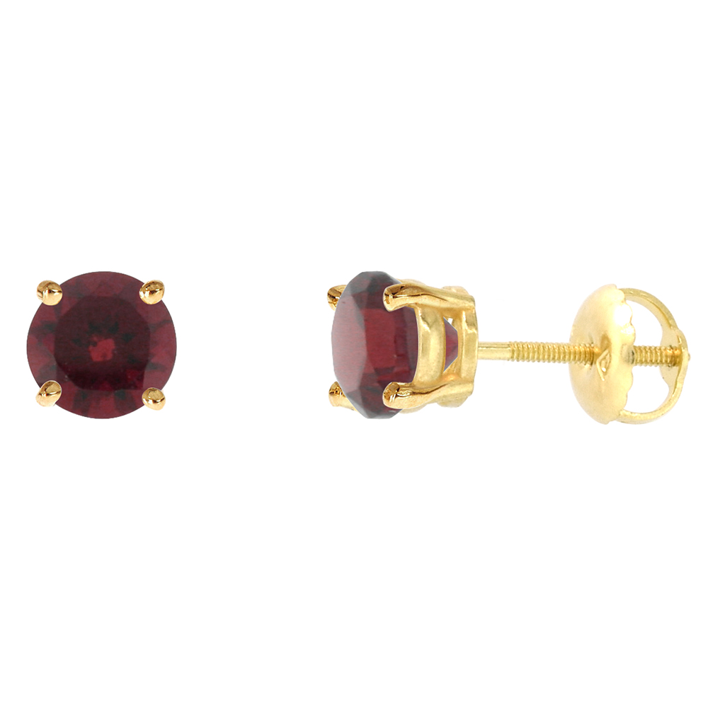 6mm 14k Yellow Gold Natural Garnet Stud Earrings Screw Back Round 2 cttw/pr