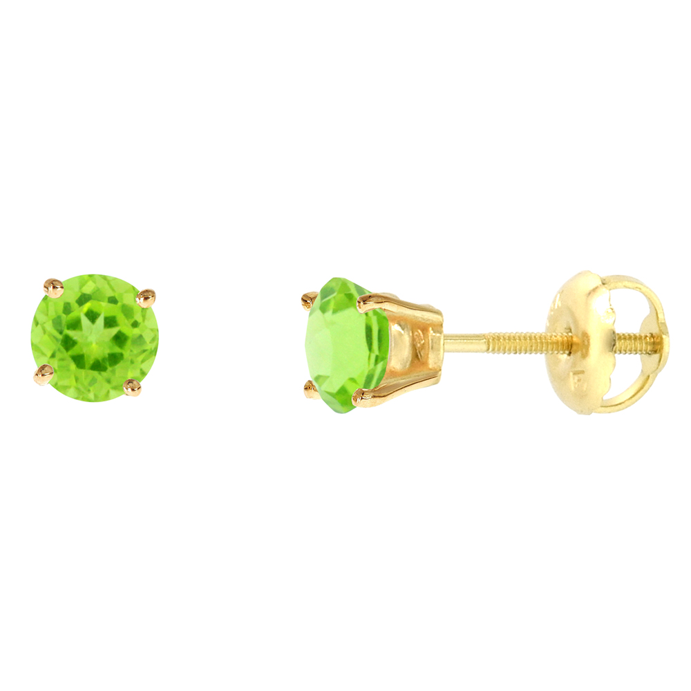 4mm 14k Yellow Gold Natural Peridot Stud Earrings Screw Back Round 0.5 cttw/pr