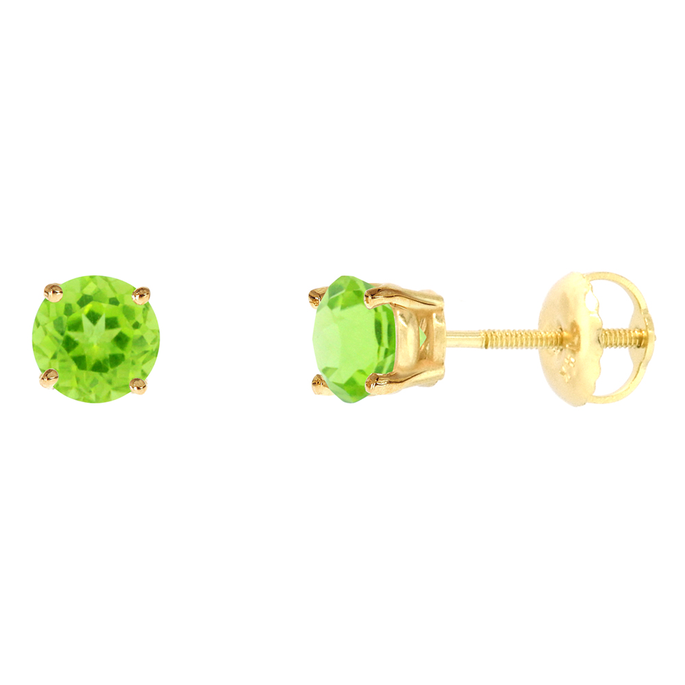 5mm 14k Yellow Gold Natural Peridot Stud Earrings Screw Back Round 1 cttw/pr