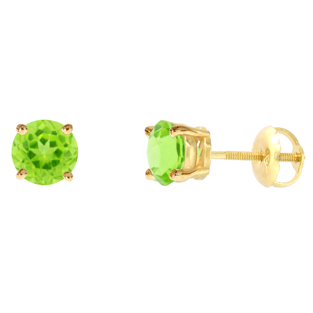 6mm 14k Yellow Gold Natural Peridot Stud Earrings Screw Back Round 2 cttw/pr