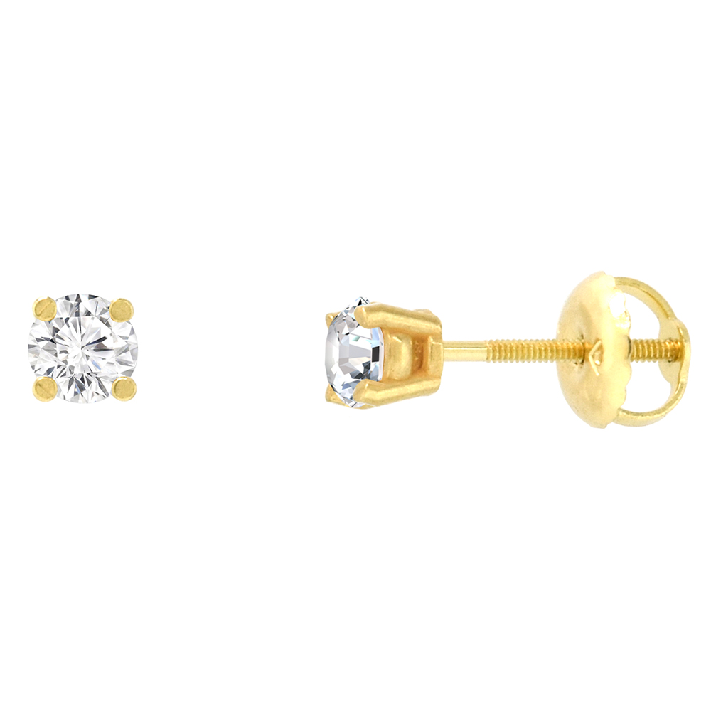 3.75mm 14K Yellow Gold Diamond Stud Earrings Screw Back 4 Prong Brilliant Cut 0.42 ct /pair