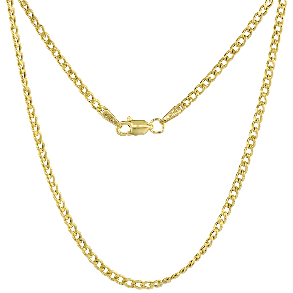 Hollow 14k Gold 2mm Miami Cuban Link Chain Necklace for Women &amp; Men High Polished 16-24 inch
