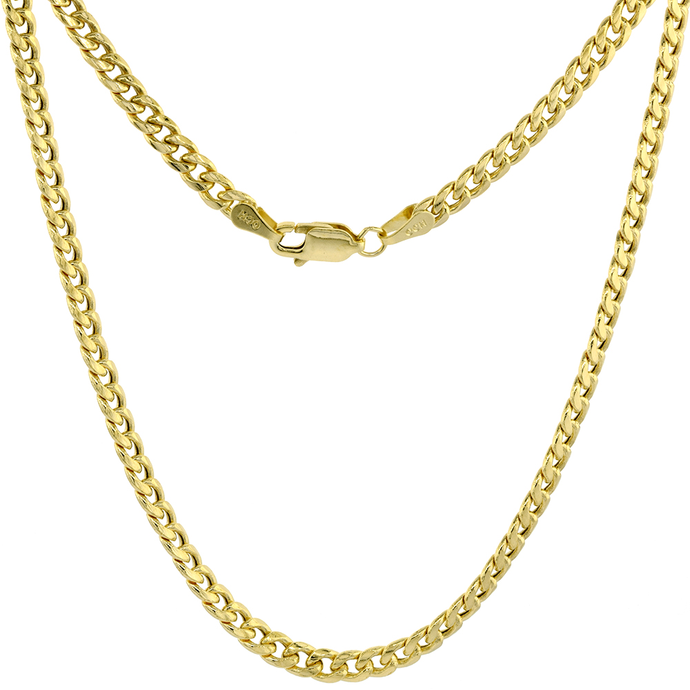 Hollow 14k Gold 3.5mm Miami Cuban Link Chain Necklace for Men &amp; Women High Polished 22-30 inch