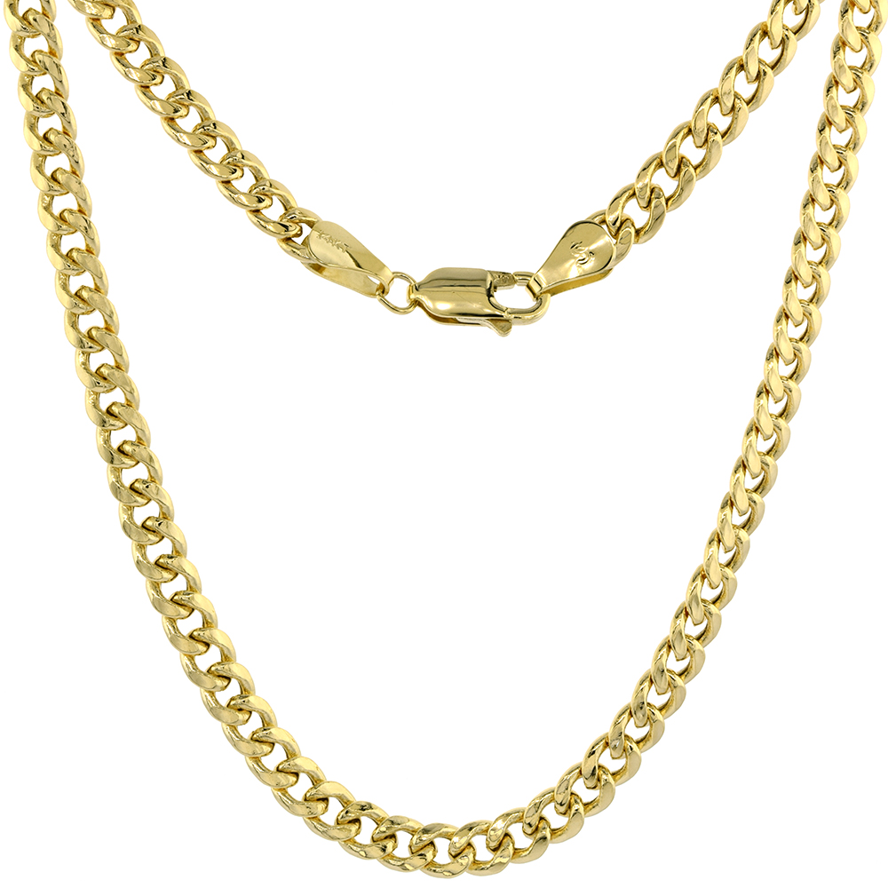 Hollow 14k Gold 4.5mm Miami Cuban Link Chain Necklace for Men & Women High Polished 7 8 18-30 inch