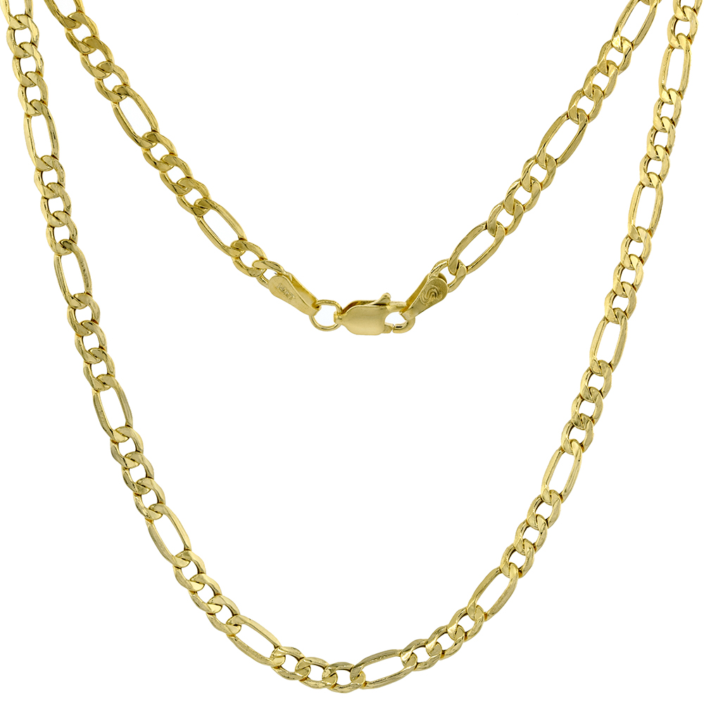HOLLOW 14K GOLD 3.5MM FIGARO LINK CHAIN NECKLACE FOR MEN & WOMEN 7-30 INCH LONG