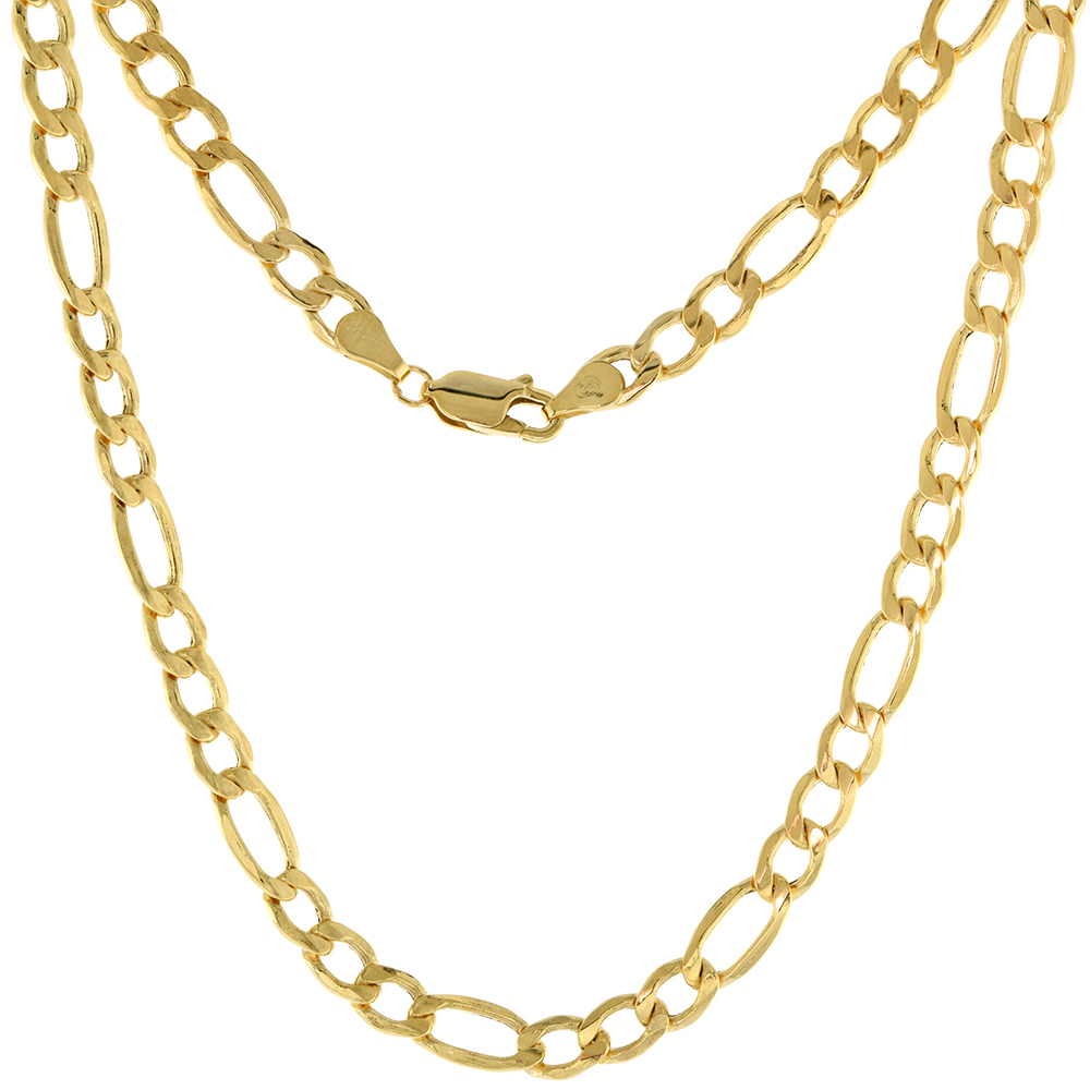 HOLLOW 14K GOLD 6MM FIGARO LINK CHAIN NECKLACE FOR MEN & WOMEN 7-30 INCH LONG