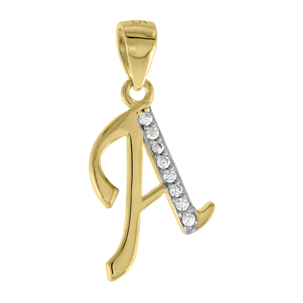 Dainty 1/2 inch 14k Yellow Gold Diamond Stylized Block Alphabet Letter Initial Pendant Necklace for Women 1/10 ct. High Polished