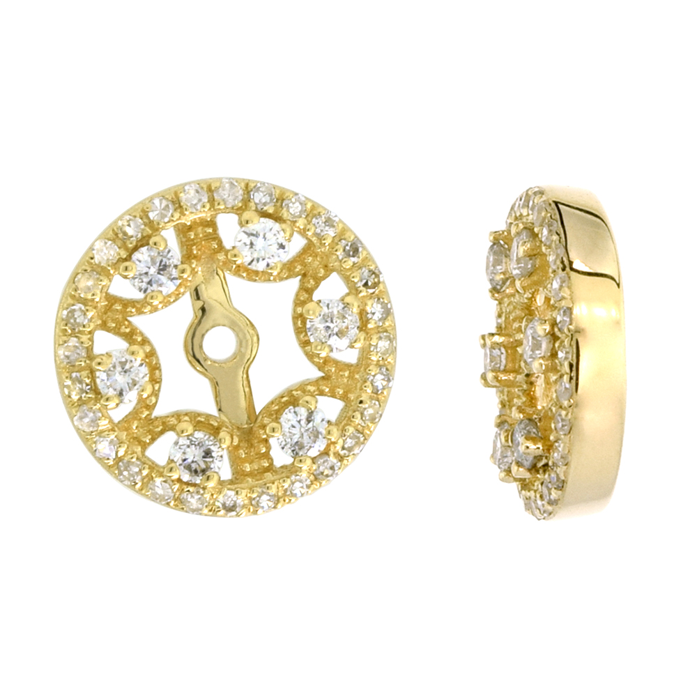 14k Yellow Gold Removable Diamond Halo Jacket for Stud Earrings Round 3/8 inch wide, 0.34 cttw