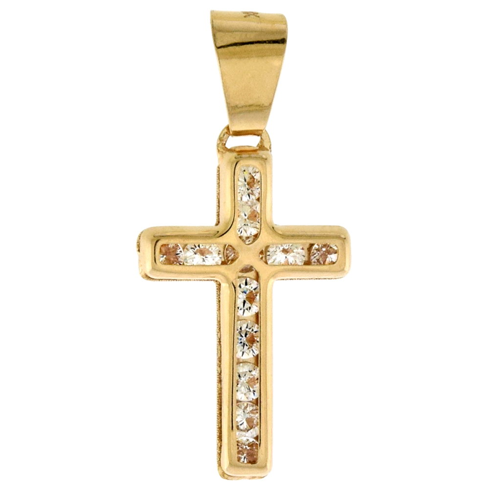 5/8 inch (15mm) tall Genuine 14K Yellow Gold Cubic Zirconia Cross Pendant for Women &amp; Men NO Chain