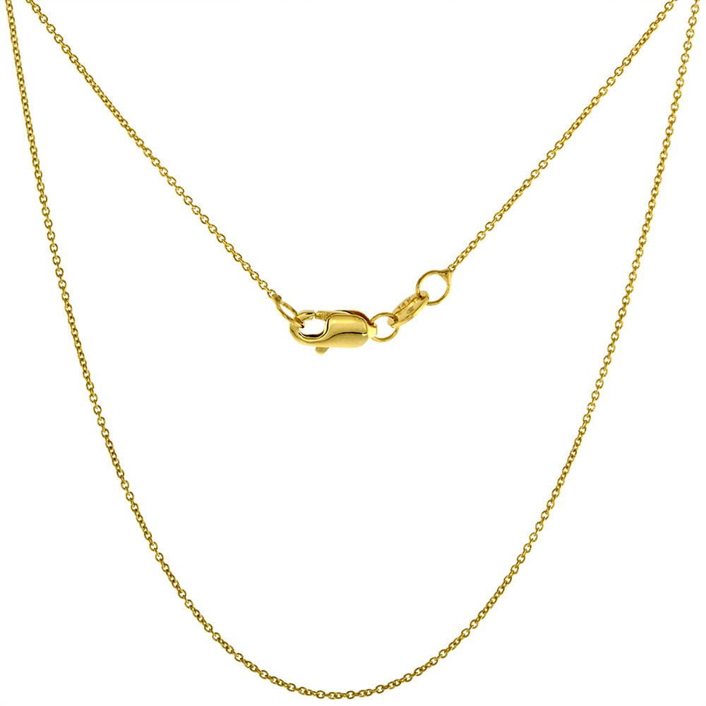 VERY THIN 14K YELLOW GOLD 0.8MM FINE CABLE LINK CHAIN NECKLACE FOR WOMEN POLISHED FINISH 16-20 INCH
