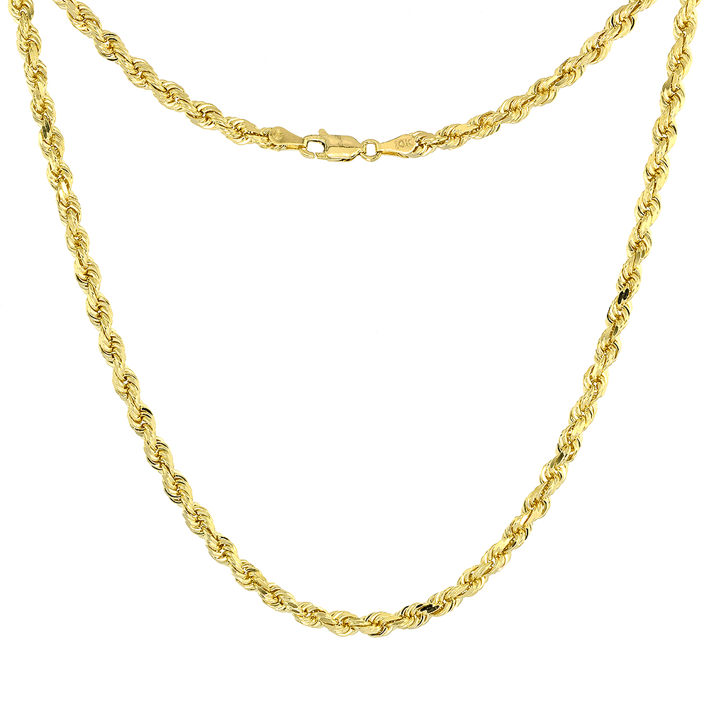 SOLID YELLOW 14K GOLD 4MM DIAMOND CUT ROPE CHAIN NECKLACES & BRACELETS FOR MEN AND WOMEN 8-30 INCHES LONG