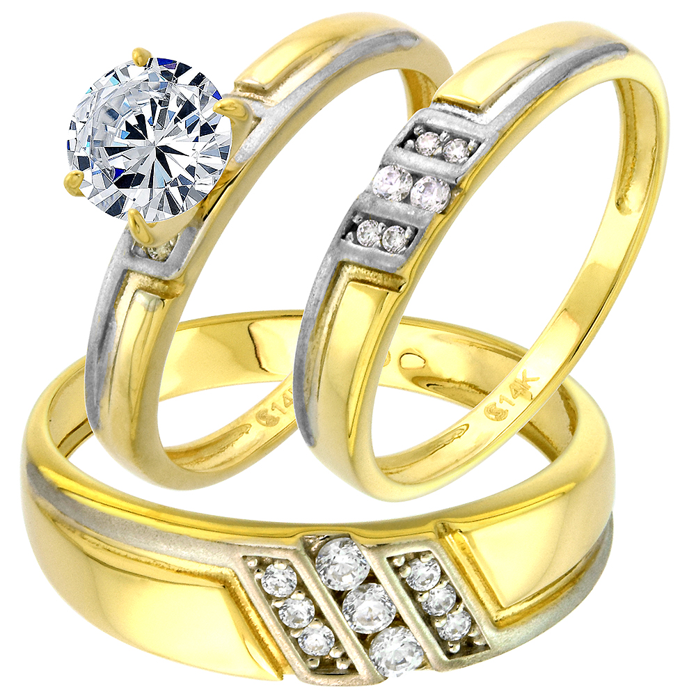 14k Yellow Gold Cubic Zirconia Ladies Solitaire Engagement Ring Round 7mm Brilliant cut, size 5-10